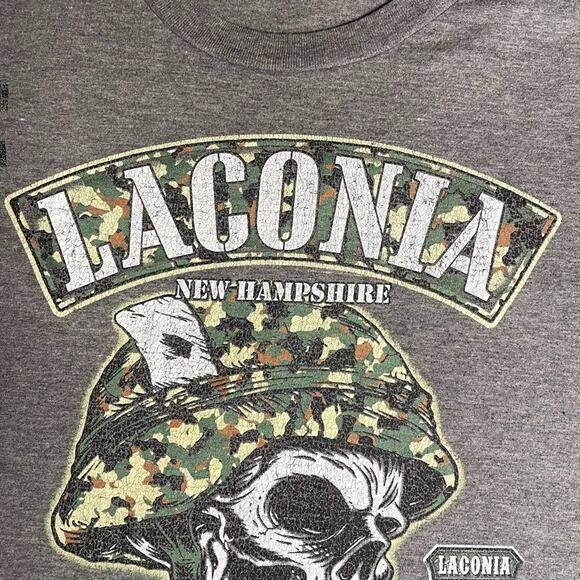 Laconia New Hampshire‎ 2019 Biker Week Mens T-Shirt (S) Gray Harley Camo Skull - Picture 6 of 6